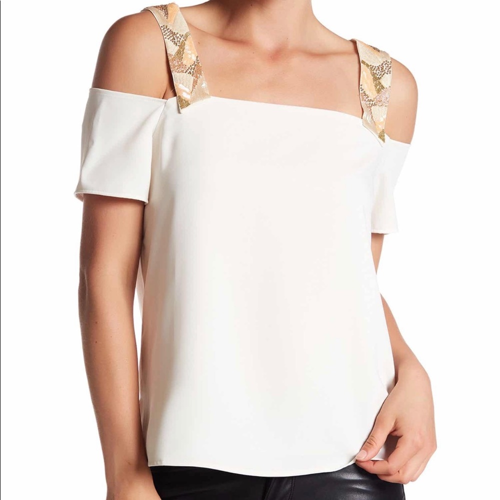 Beaded Cold Shoulder Top